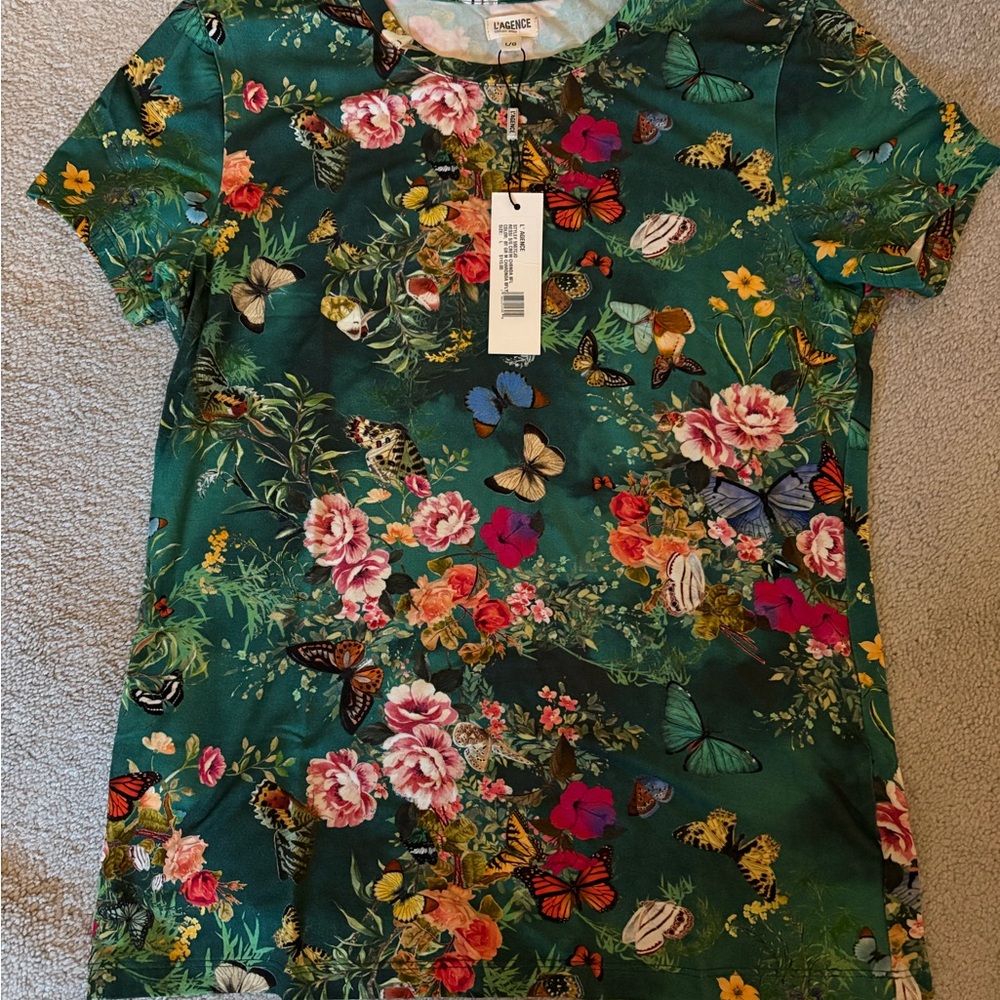 L'AGENCE Multicolor Floral Short Sleeve Top